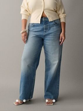 ASOS DESIGN Curve Wide Leg Dad Jeans Mid Wash Low Rise US 18 L30